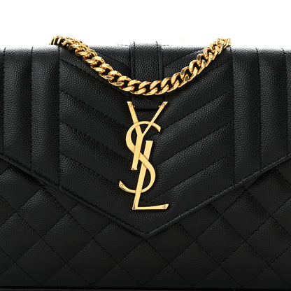 Saint Laurent Grain De Poudre Mixed Matelasse Triquilt Monogram Chain Wallet Black 8 of 11