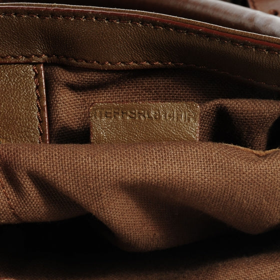 Stitched Leather Bridle Calfskin Tote Dark Tan