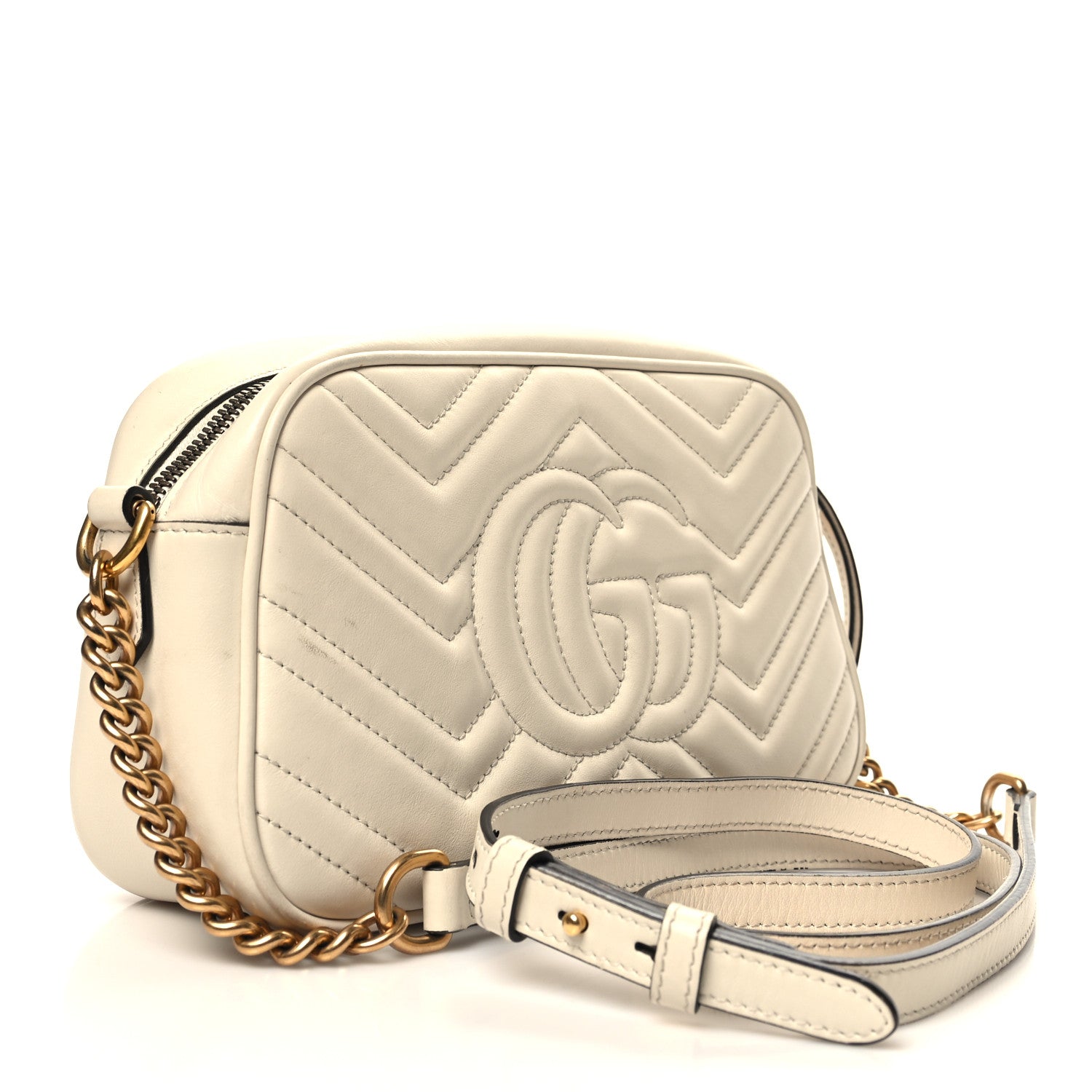 Gucci Calfskin Matelasse Small GG Marmont Chain Shoulder Bag White 2 of 12
