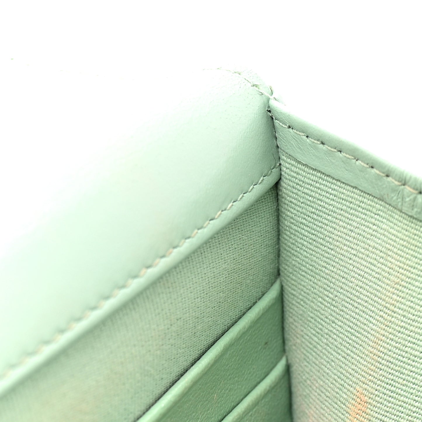 Shiny Calfskin Quilted Metal Top Handle Wallet On Chain WOC Light Green
