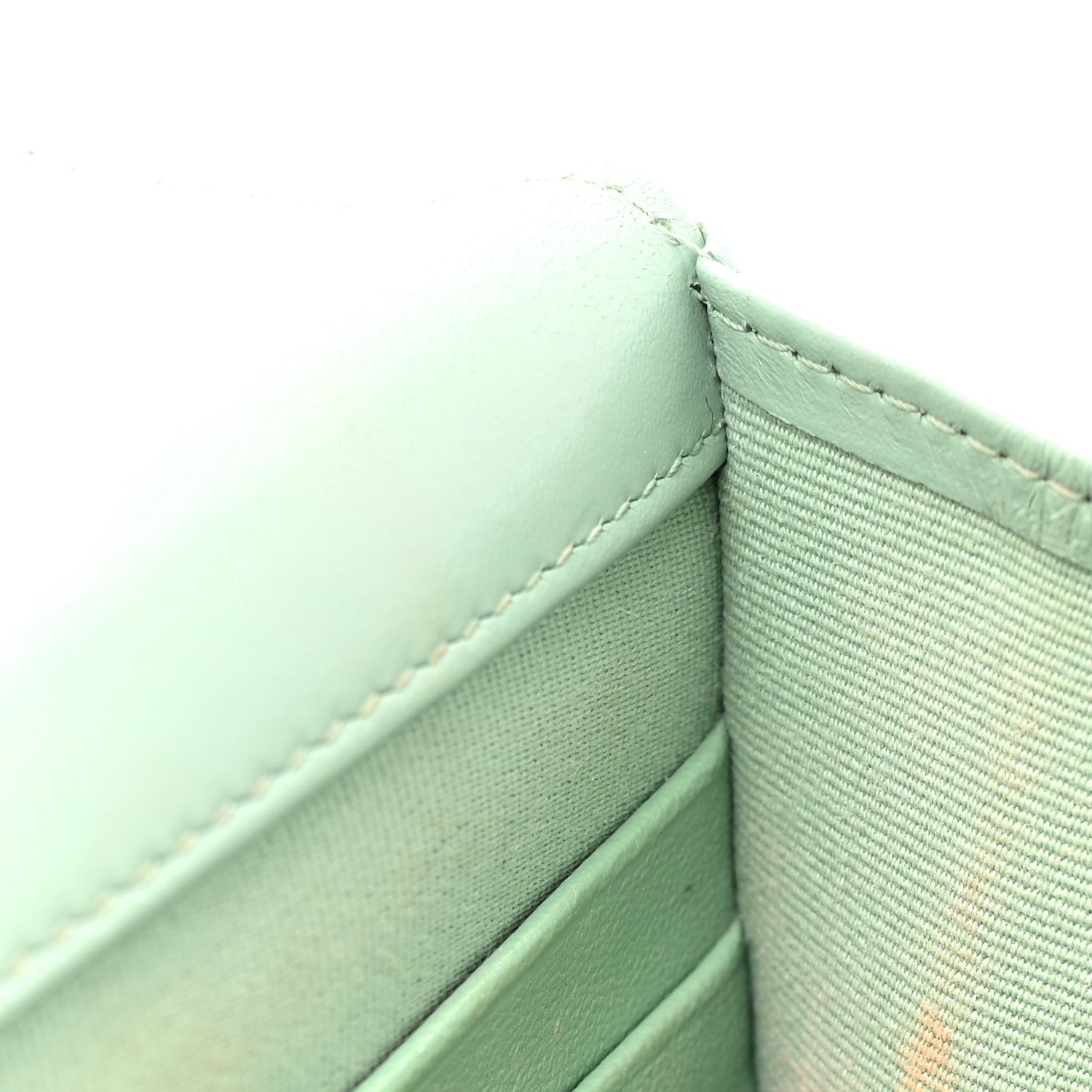 Chanel Shiny Calfskin Quilted Metal Top Handle Wallet On Chain WOC Light Green 14 of 15