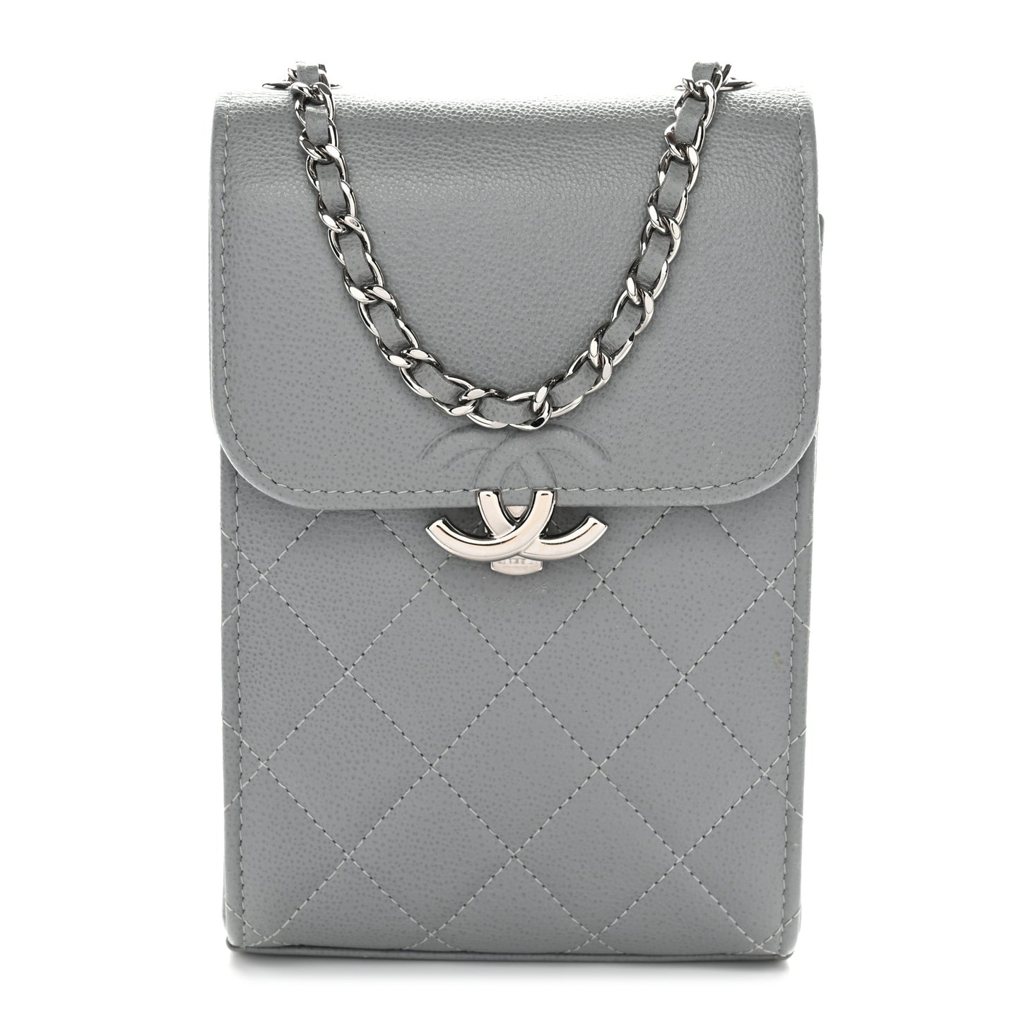 Grained Calfskin Quilted CC Box Clutch With Chain Grey