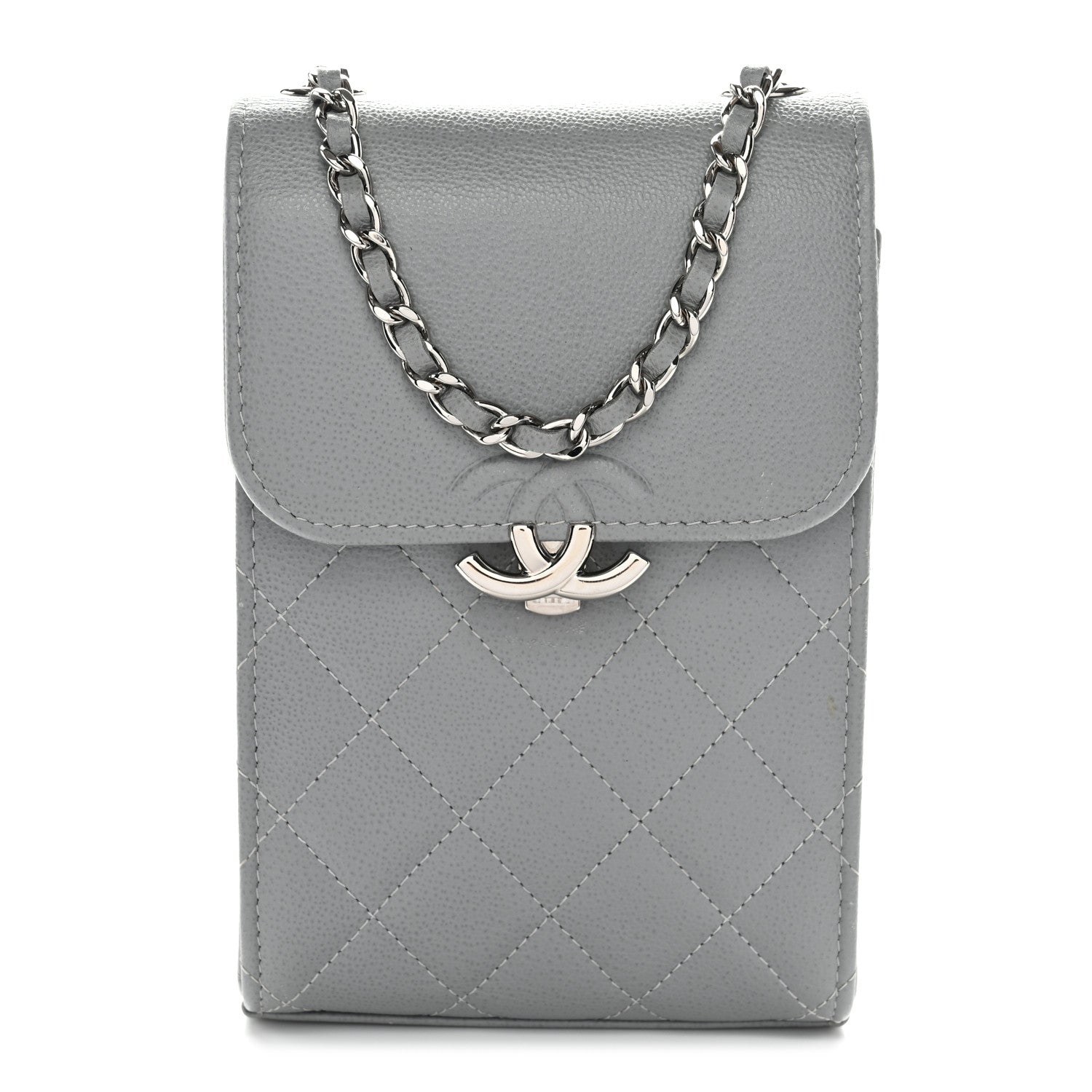 Chanel Grained Calfskin Quilted CC Box Clutch With Chain Grey 1 of 11