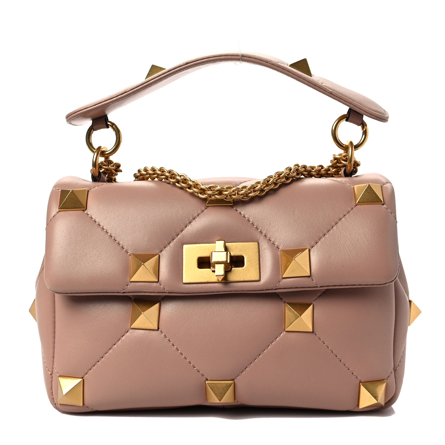 Valentino Garavani Nappa Medium Roman Stud Shoulder Bag Rose Cannelle 1 of 9