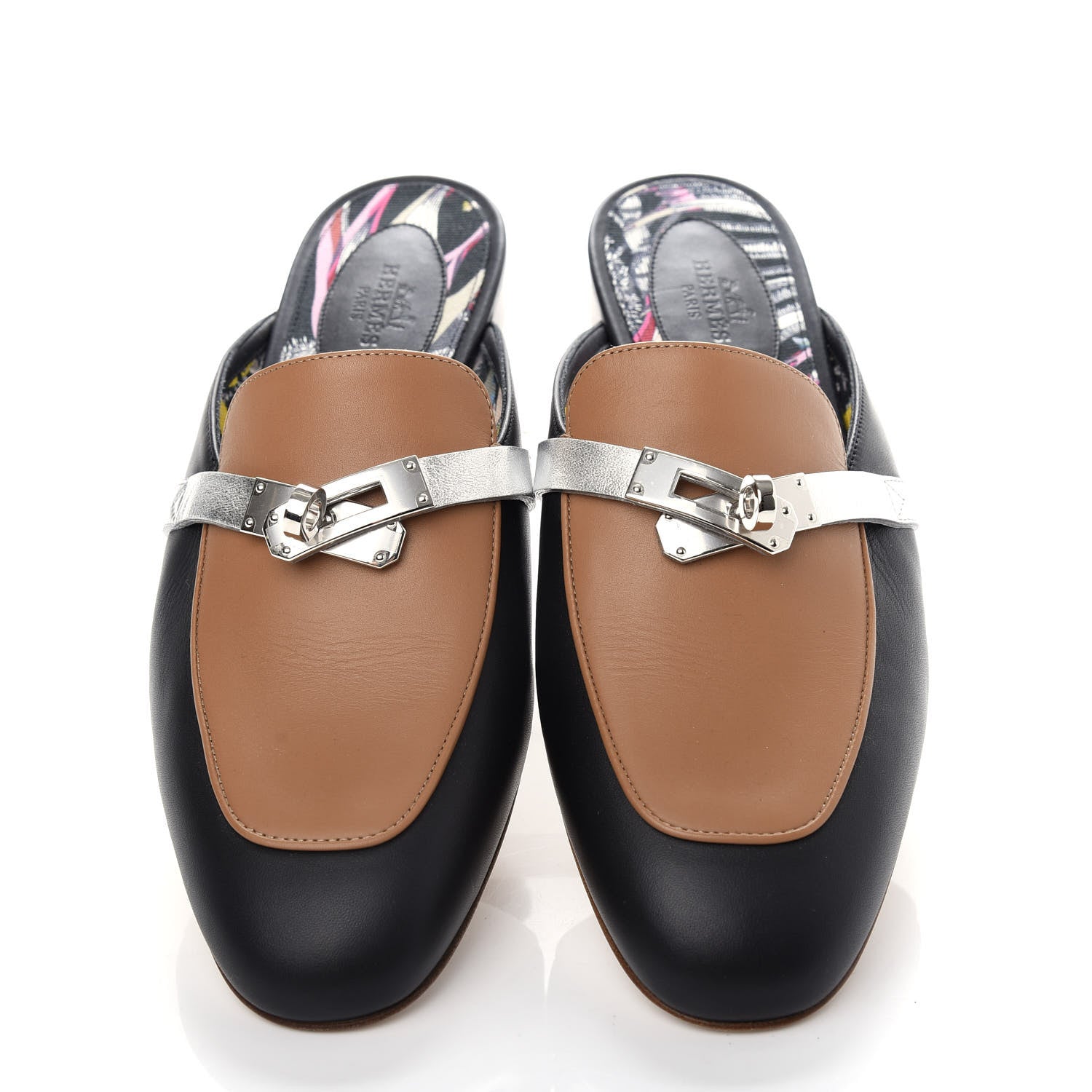 Hermes Calfskin Nappa Oz Mules 37.5 Naturel Black Multicolore 5 of 9