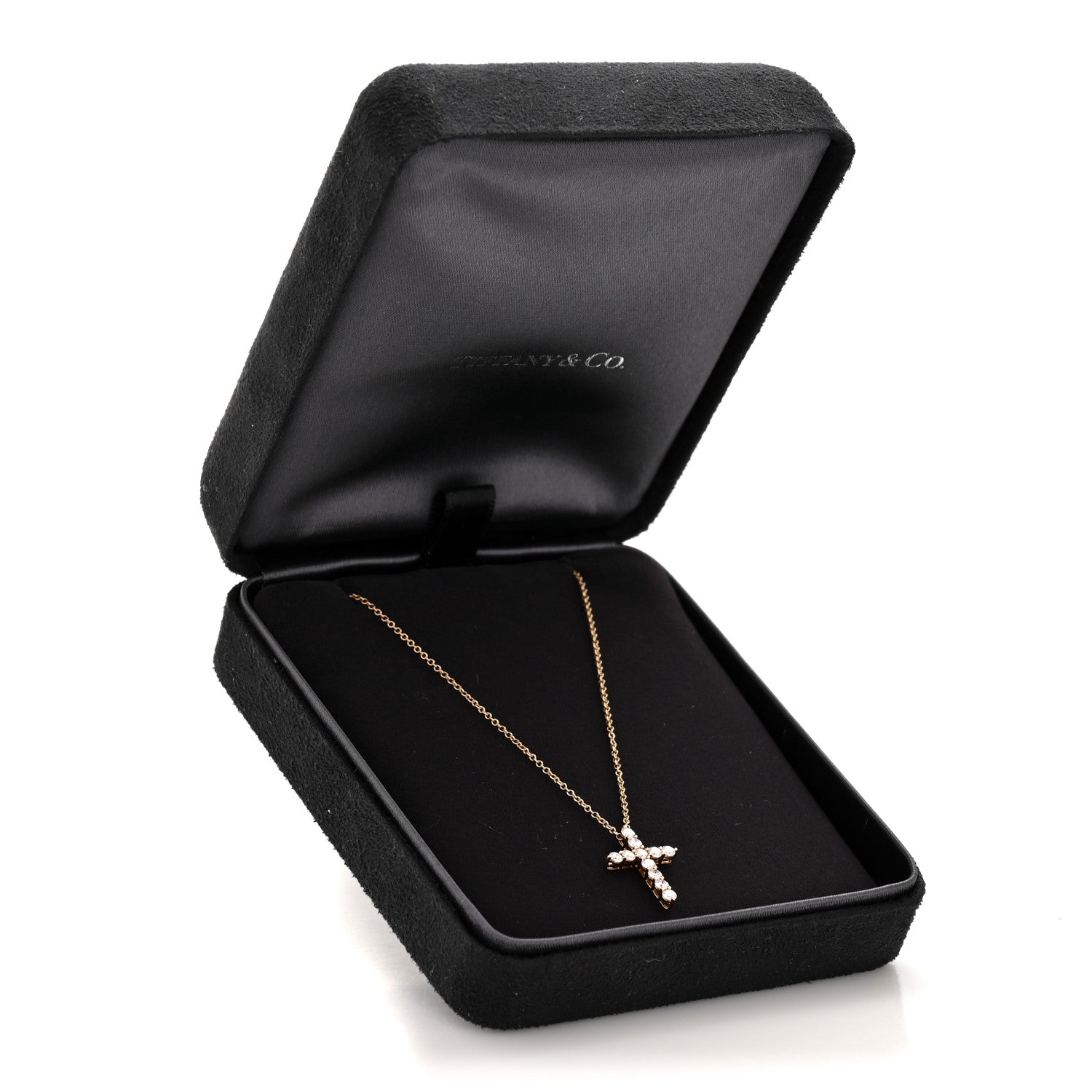 Tiffany 18K Yellow Gold Diamond Small Cross Pendant Necklace 6 of 6
