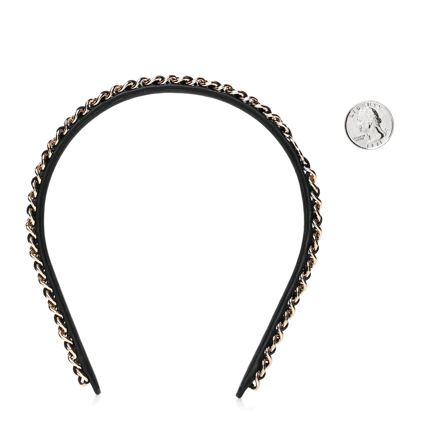 Metal Lambskin Chain CC Headband Black Gold