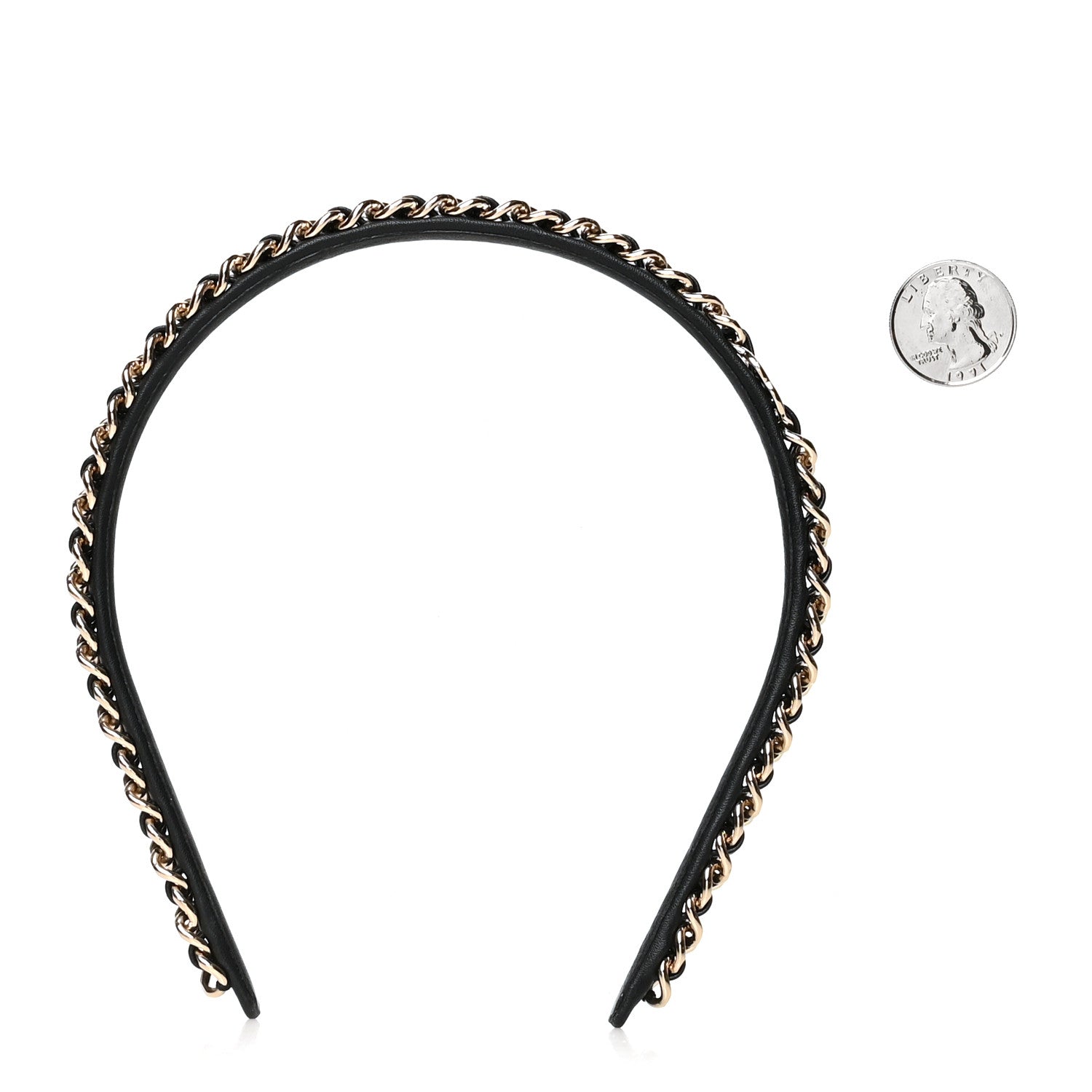 Chanel Metal Lambskin Chain CC Headband Black Gold 2 of 3