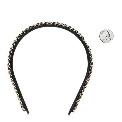 Chanel Metal Lambskin Chain CC Headband Black Gold 2 of 3