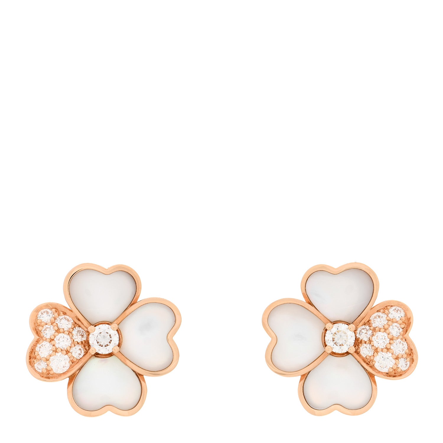 Van Cleef & Arpels 18K Rose Gold Diamond Mother of Pearl Small Cosmos Earrings 1 of 5