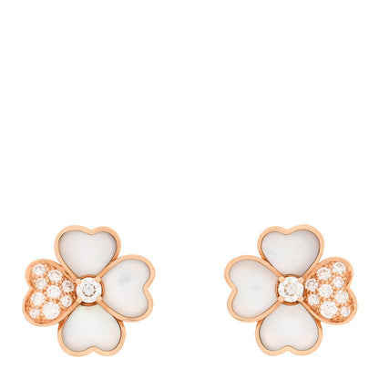Van Cleef & Arpels 18K Rose Gold Diamond Mother of Pearl Small Cosmos Earrings 1 of 5