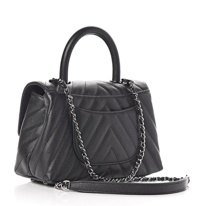 Chanel Caviar Chevron Quilted Mini Coco Handle Flap Black 3 of 10