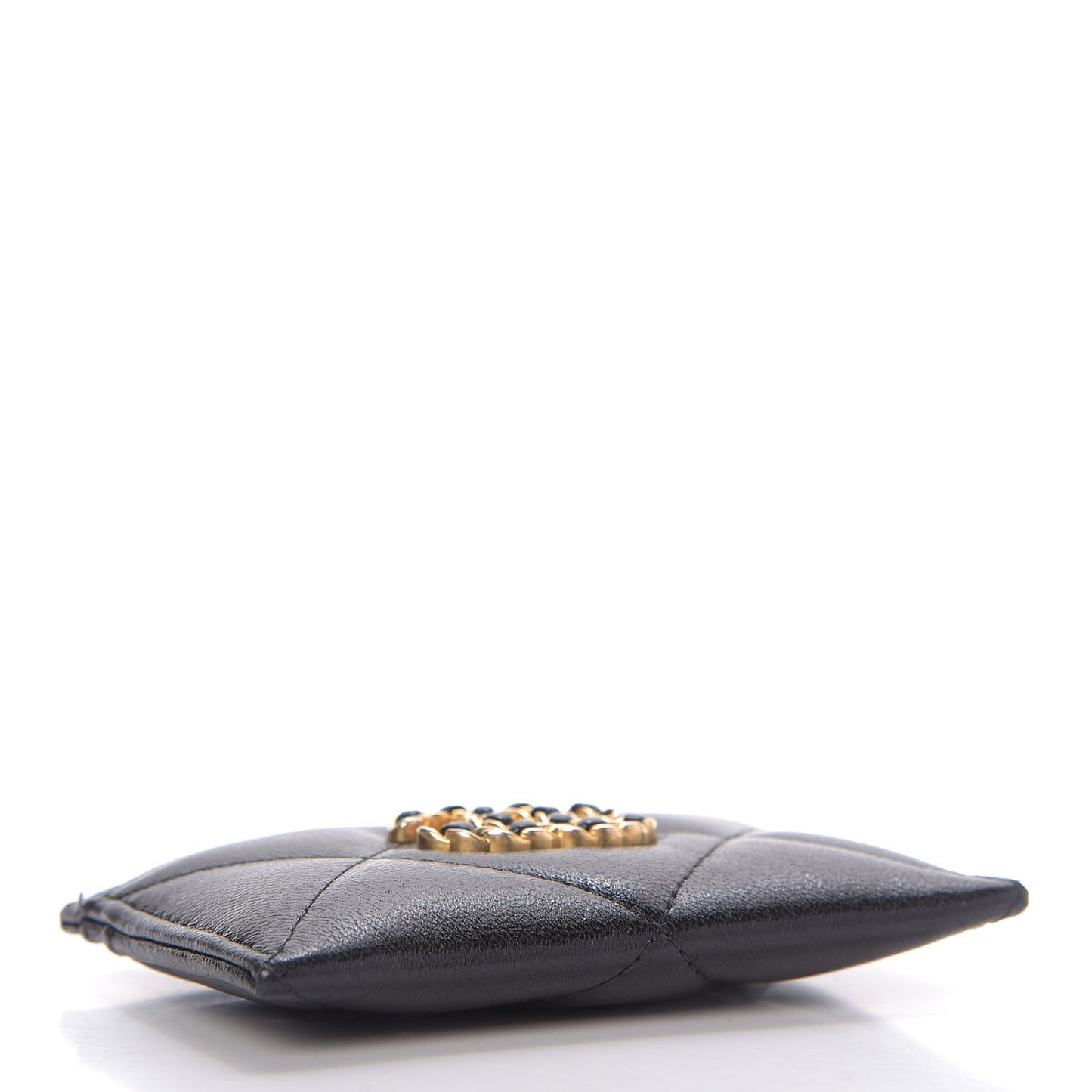 Shiny Goatskin Quilted Chanel 19 Card Holder Black