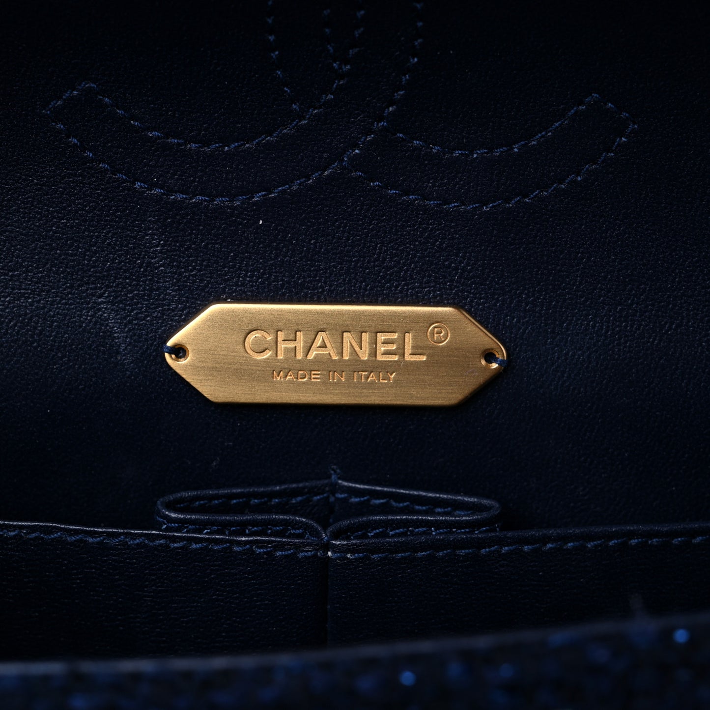 Tweed Sequin Timeless Classic Chained Double Flap Navy Blue