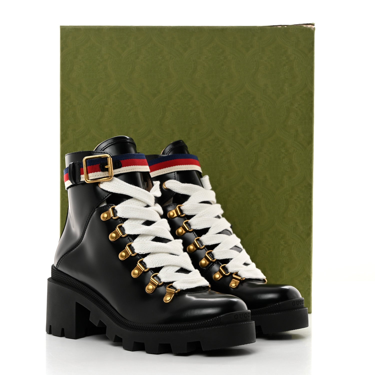 Gucci Calfskin Sylvie Web Womens Lace Up Combat Boots 36.5 Black 9 of 9