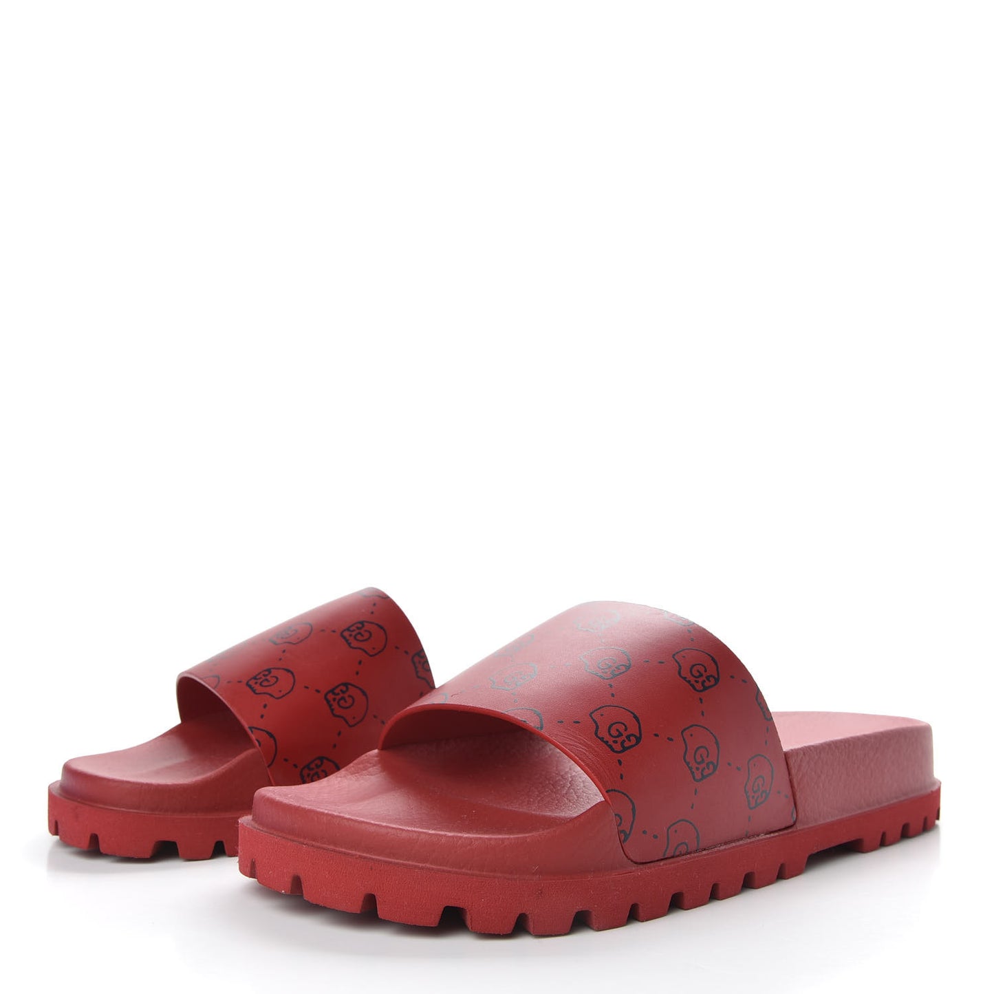 Calfskin Rubber GucciGhost Hamlet Skull Mens Lug Sole Slide Sandals 7 Hibiscus Red Blue Agata