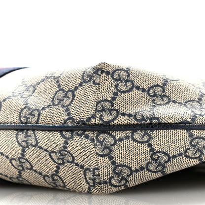 Gucci GG Supreme Monogram Textured Dollar Calfskin Web Small Ophidia Half Moon Hobo Beige Blue 10 of 10