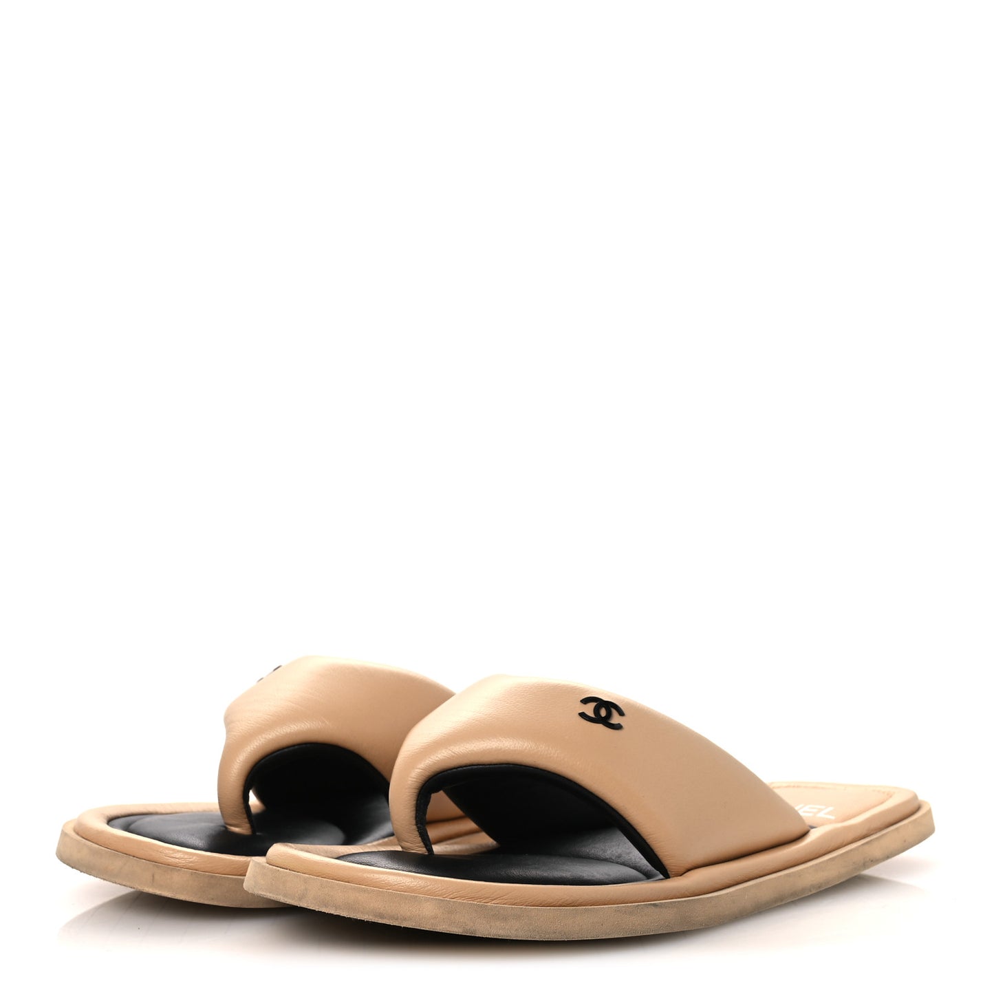 Lambskin Padded Pool Thong Sandals 40 Beige