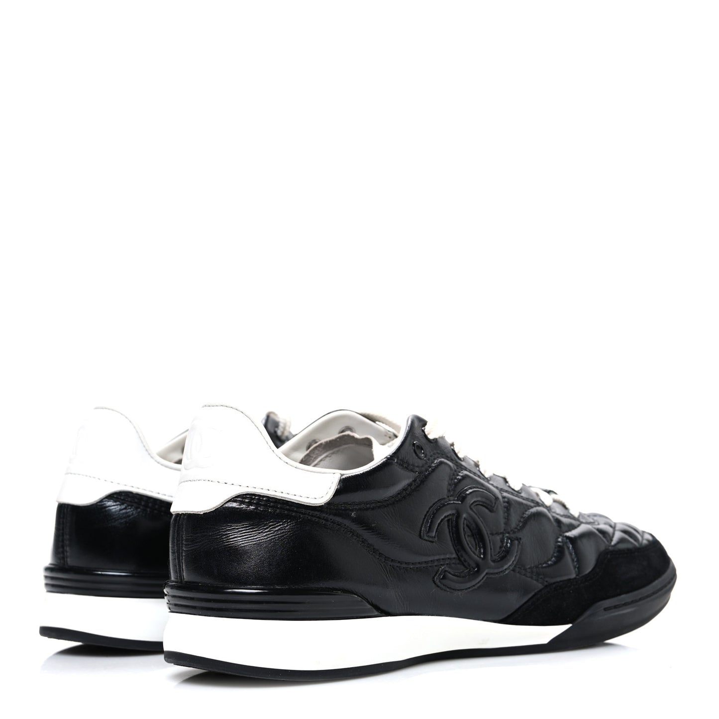 Calfskin Suede Quilted Womens Logo Sneakers 39 Black White