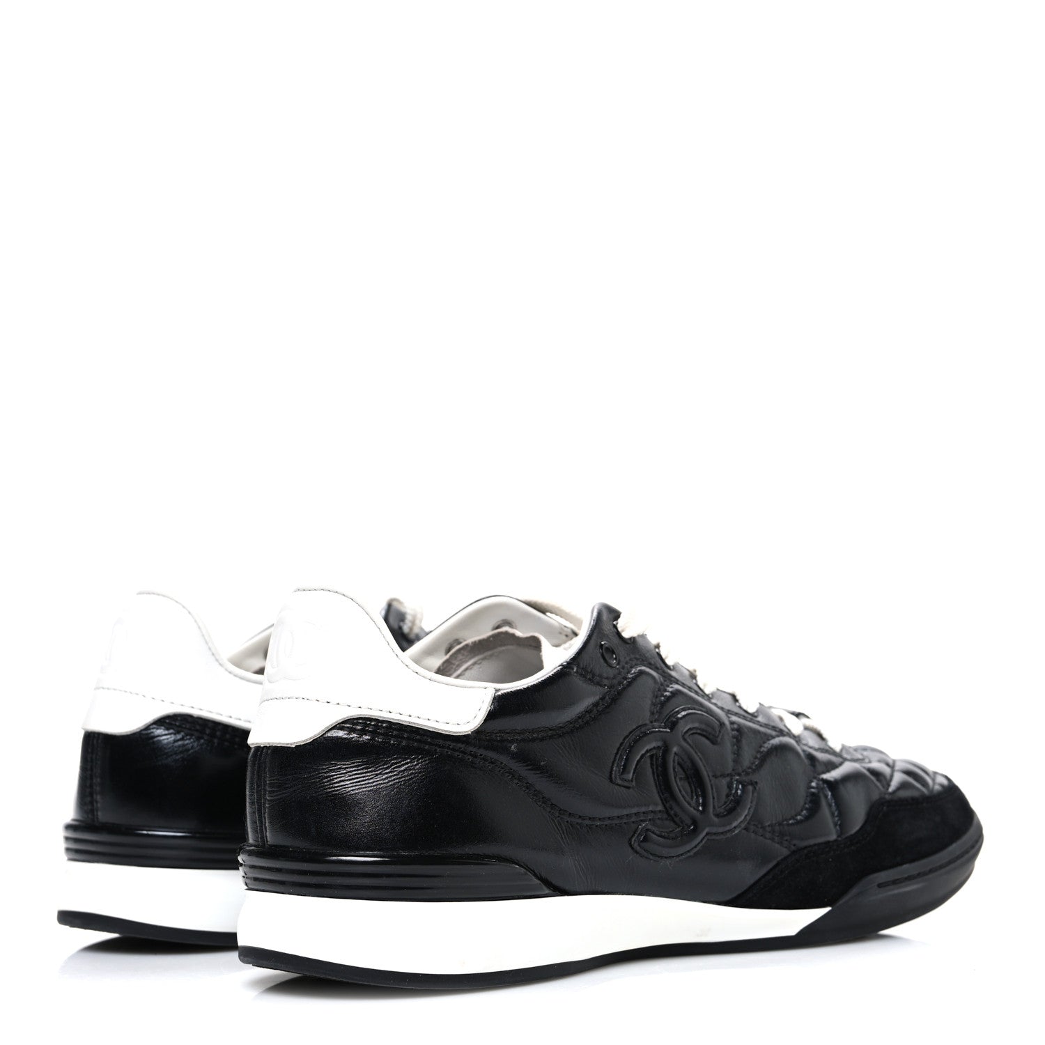 Chanel Calfskin Suede Quilted Womens Logo Sneakers 39 Black White 5 of 11
