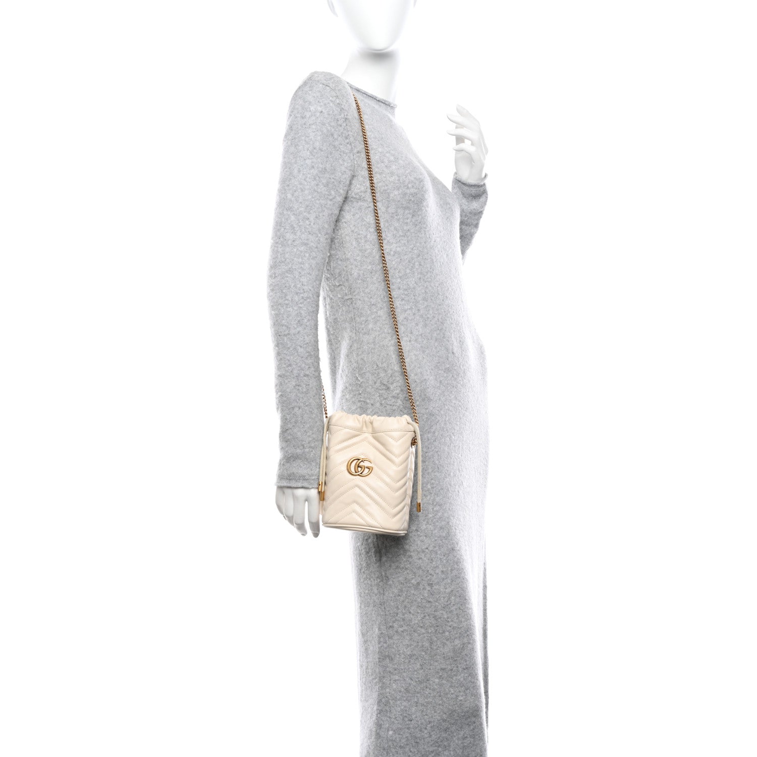Gucci Calfskin Matelasse Mini GG Marmont 2.0 Bucket Bag White 2 of 10