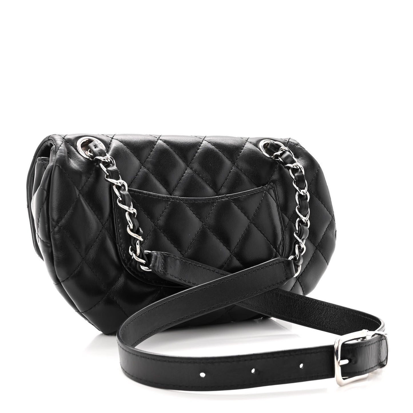 Calfskin Quilted CC Uniform Flap Belt Bag Black