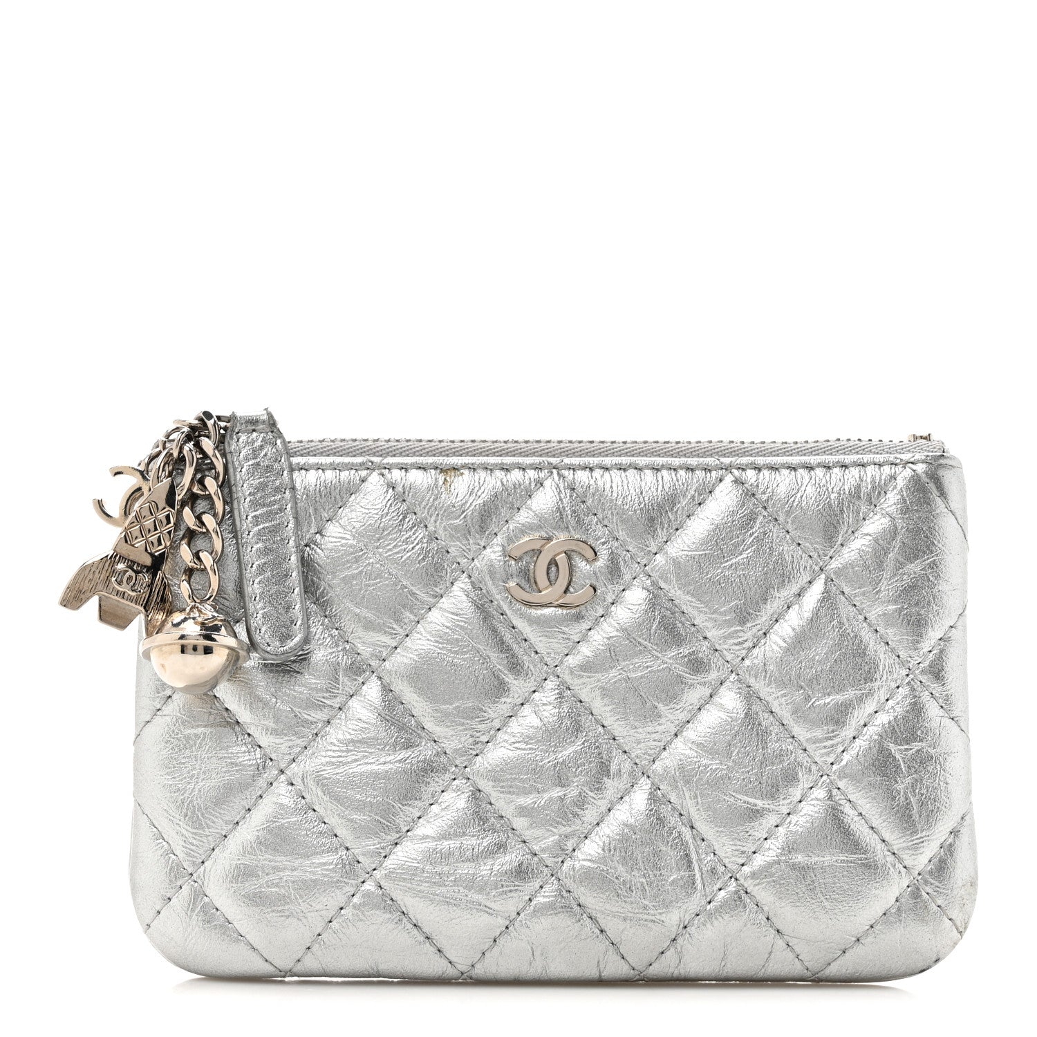 Chanel Metallic Aged Calfskin Quilted Small Cosmetic Pouch Silver 1 of 12