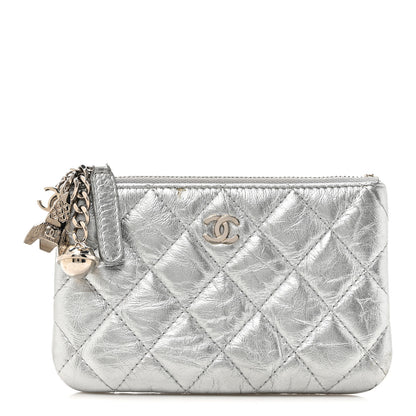 Chanel Metallic Aged Calfskin Quilted Small Cosmetic Pouch Silver 1 of 12