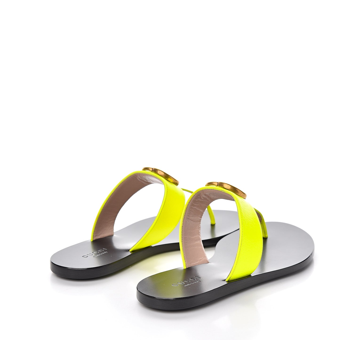 Calfskin GG Marmont Thong Sandals 35.5 Yellow Fluo