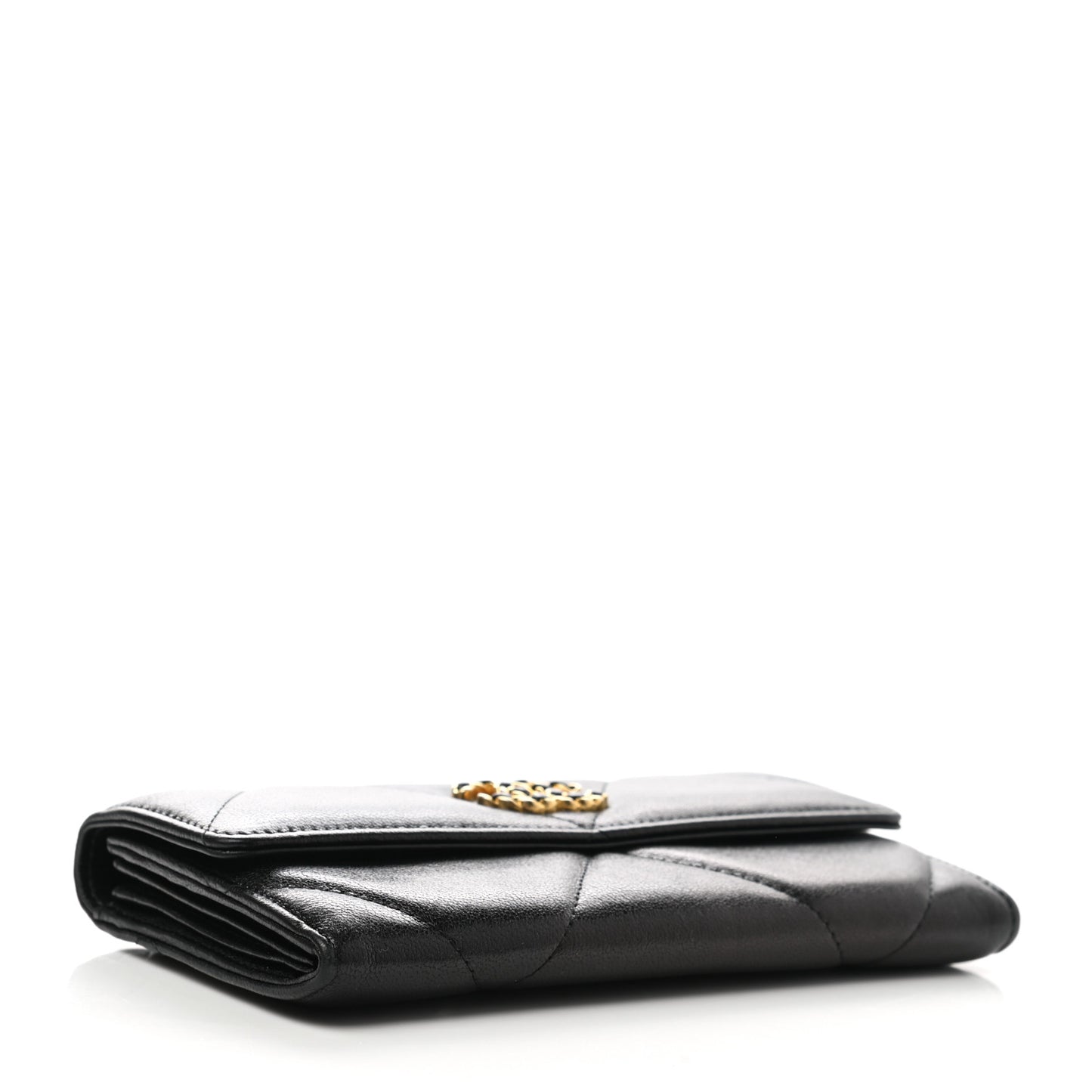 Lambskin Quilted Chanel 19 Flap Wallet Black
