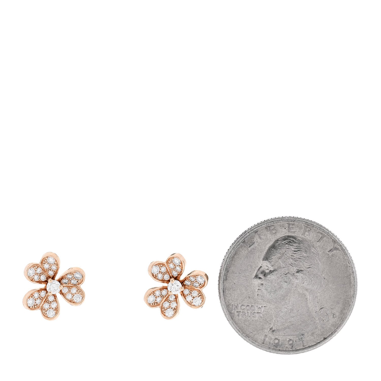 Van Cleef & Arpels 18K Rose Gold Diamond Mini Frivole Pave Earrings 2 of 4