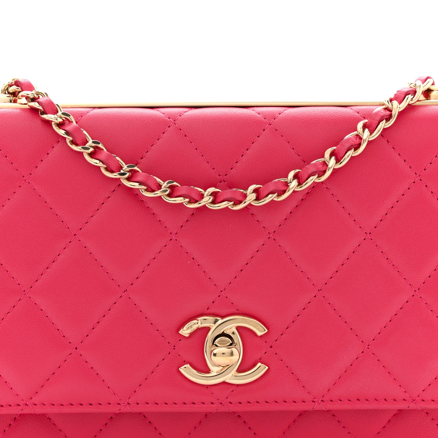 Chanel Lambskin Quilted Trendy CC Wallet On Chain WOC Dark Pink 8 of 14