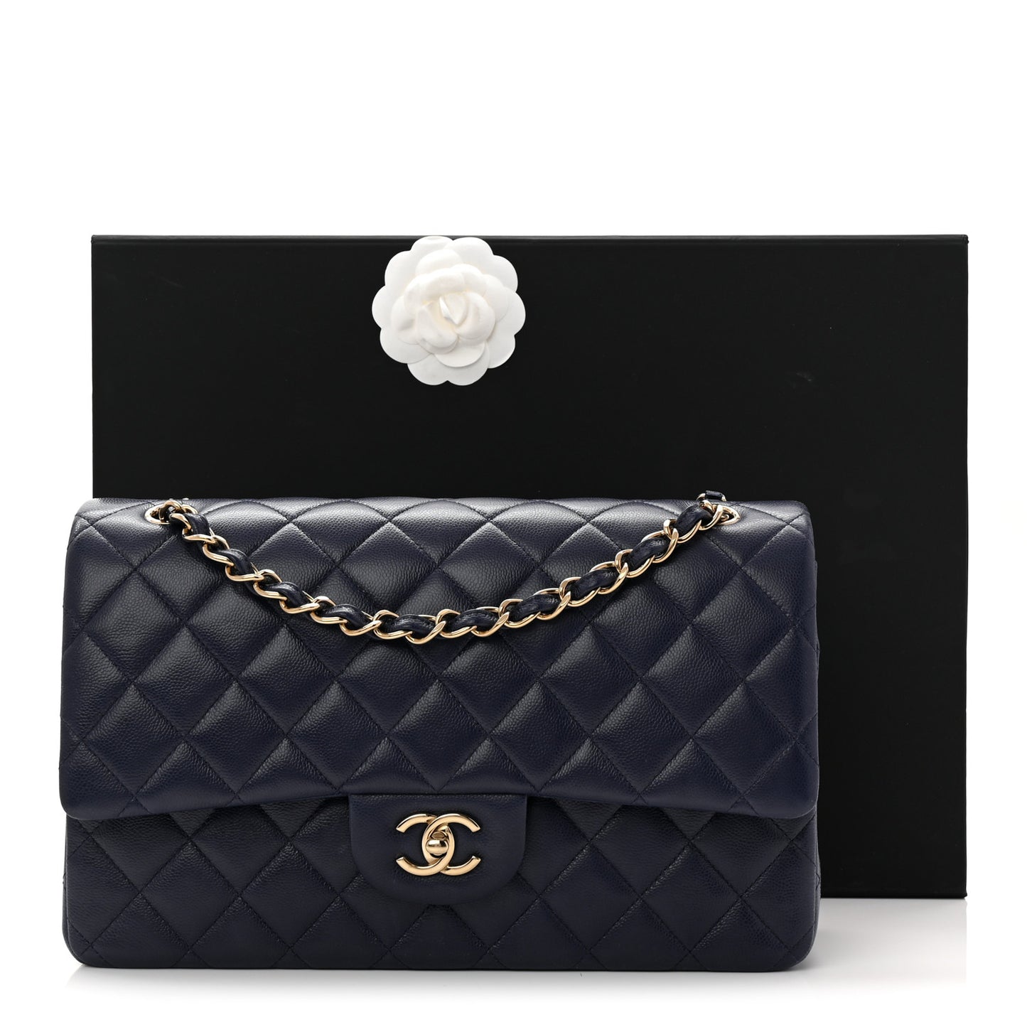 Caviar Quilted Jumbo Double Flap Dark Navy