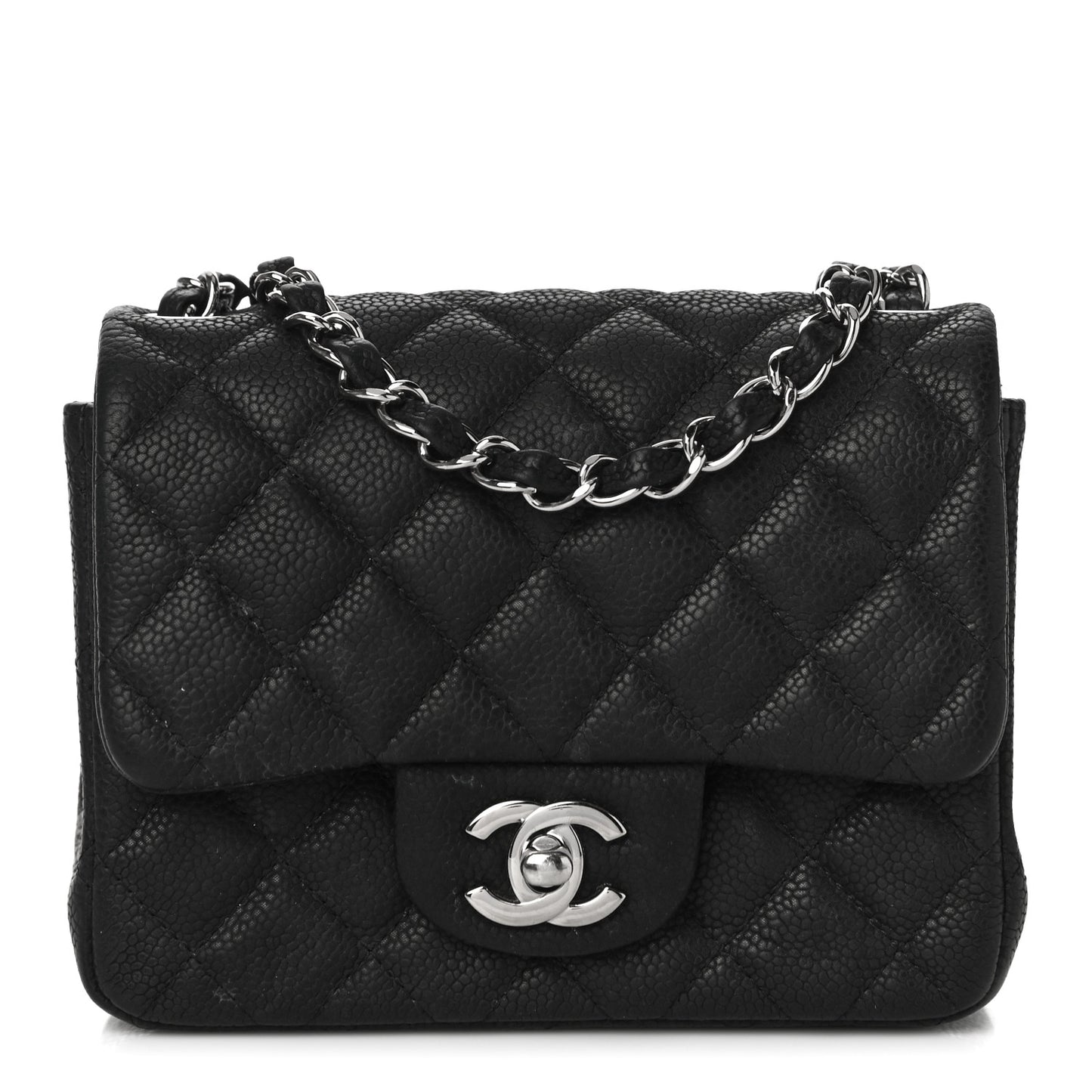 Iridescent Caviar Quilted Mini Square Flap Black