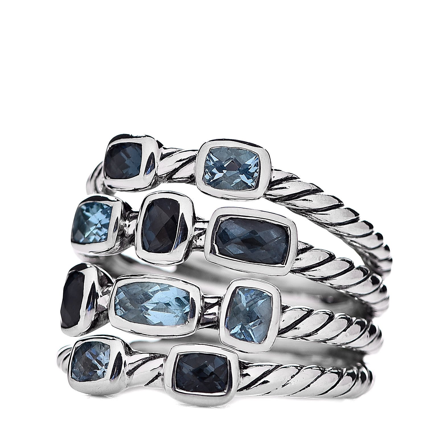 David Yurman Sterling Silver Blue Topaz Hampton Blue Topaz Confetti 4 Row Ring 55 7.25 3 of 5