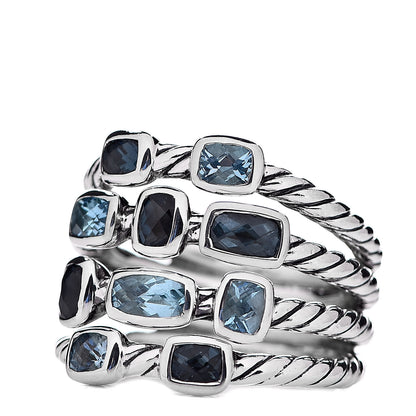 David Yurman Sterling Silver Blue Topaz Hampton Blue Topaz Confetti 4 Row Ring 55 7.25 3 of 5