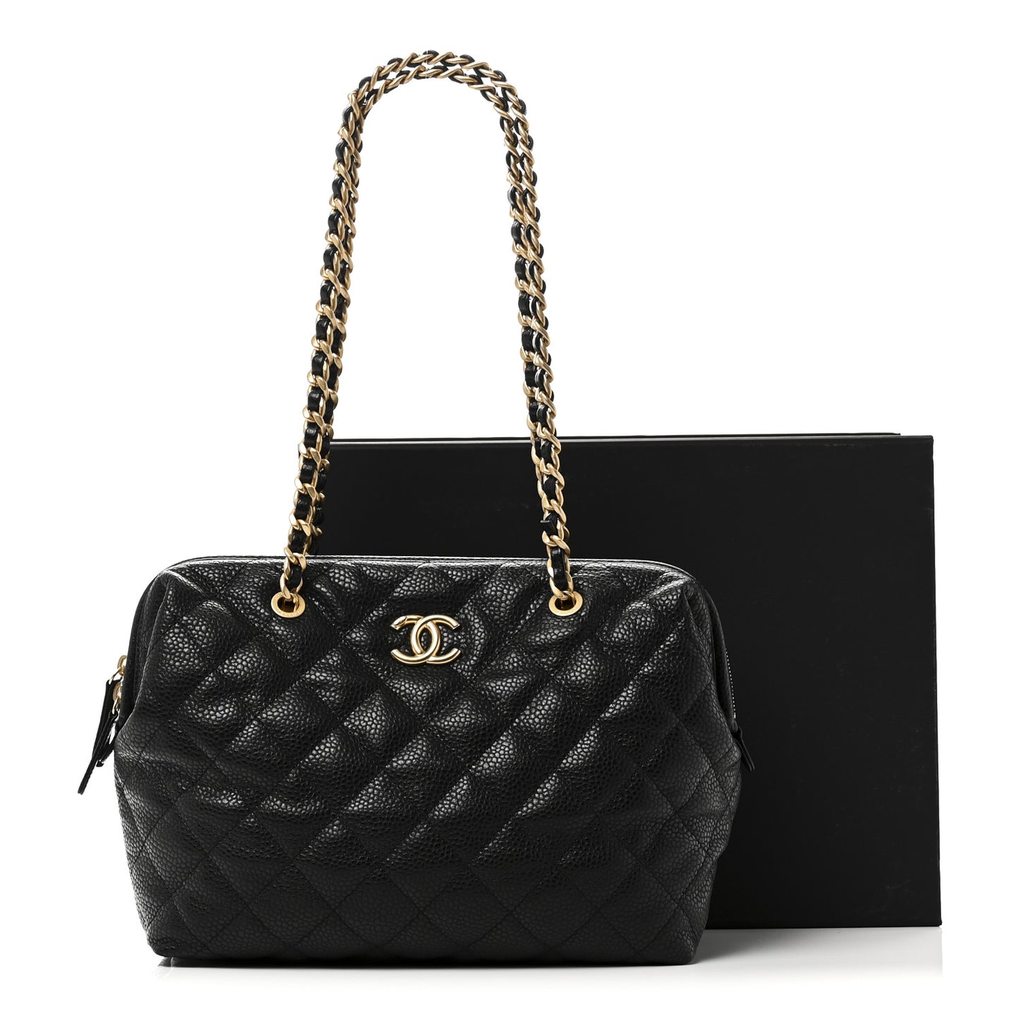 Shiny Caviar Quilted Large Bowling Bag Black Black