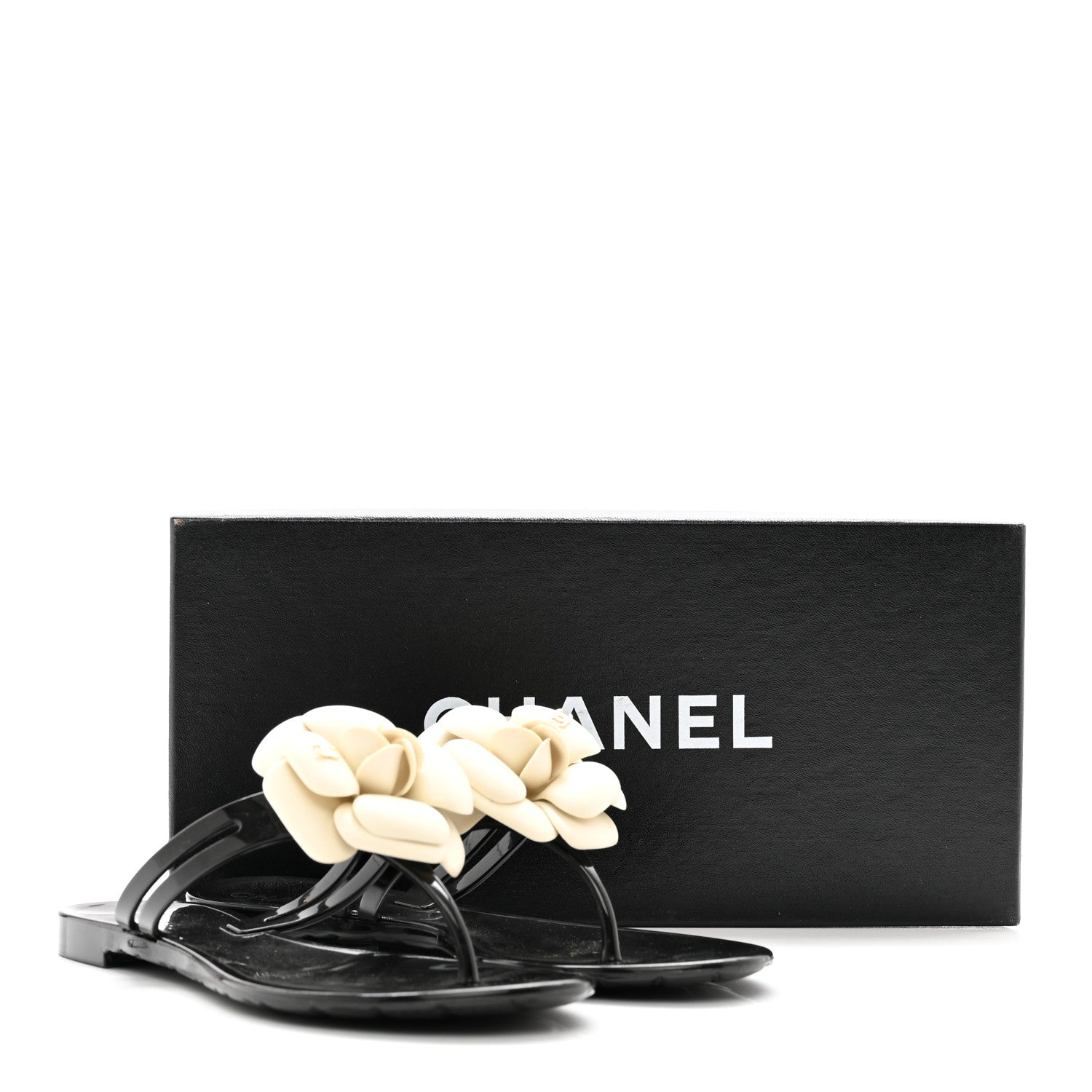 Chanel Jelly Camellia Thong Sandals 35 Black Ivory 10 of 10