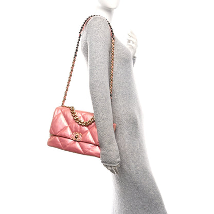 Chanel Iridescent Lambskin Quilted Large Chanel 19 Flap Pink 2 of 10