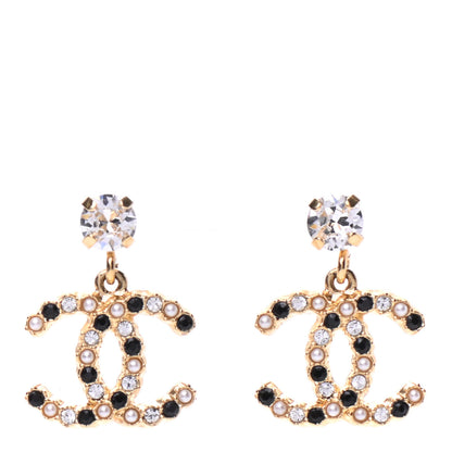 Chanel Resin Crystal Pearl CC Drop Earrings Gold Black 1 of 5