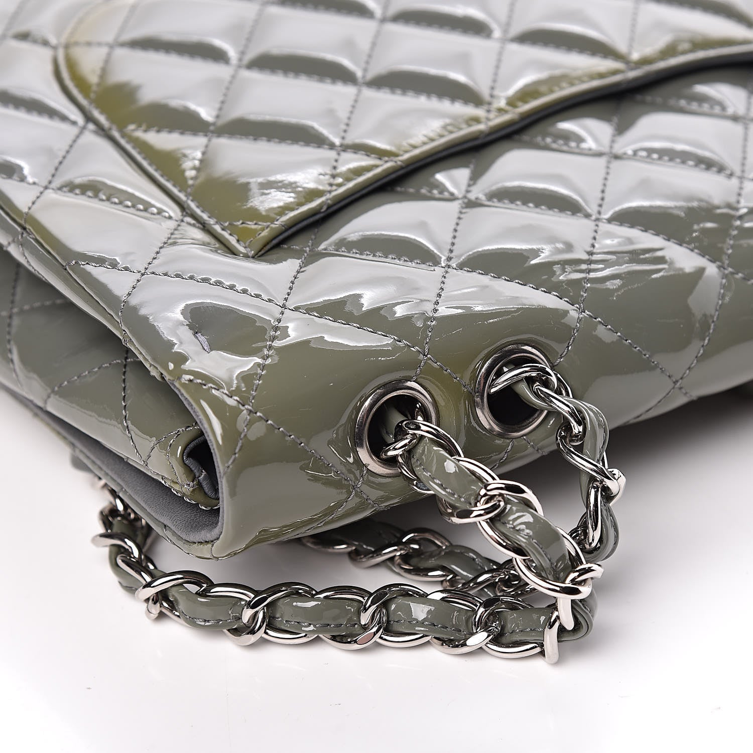 Chanel Patent Quilted Jumbo Single Flap Grey 15 of 18