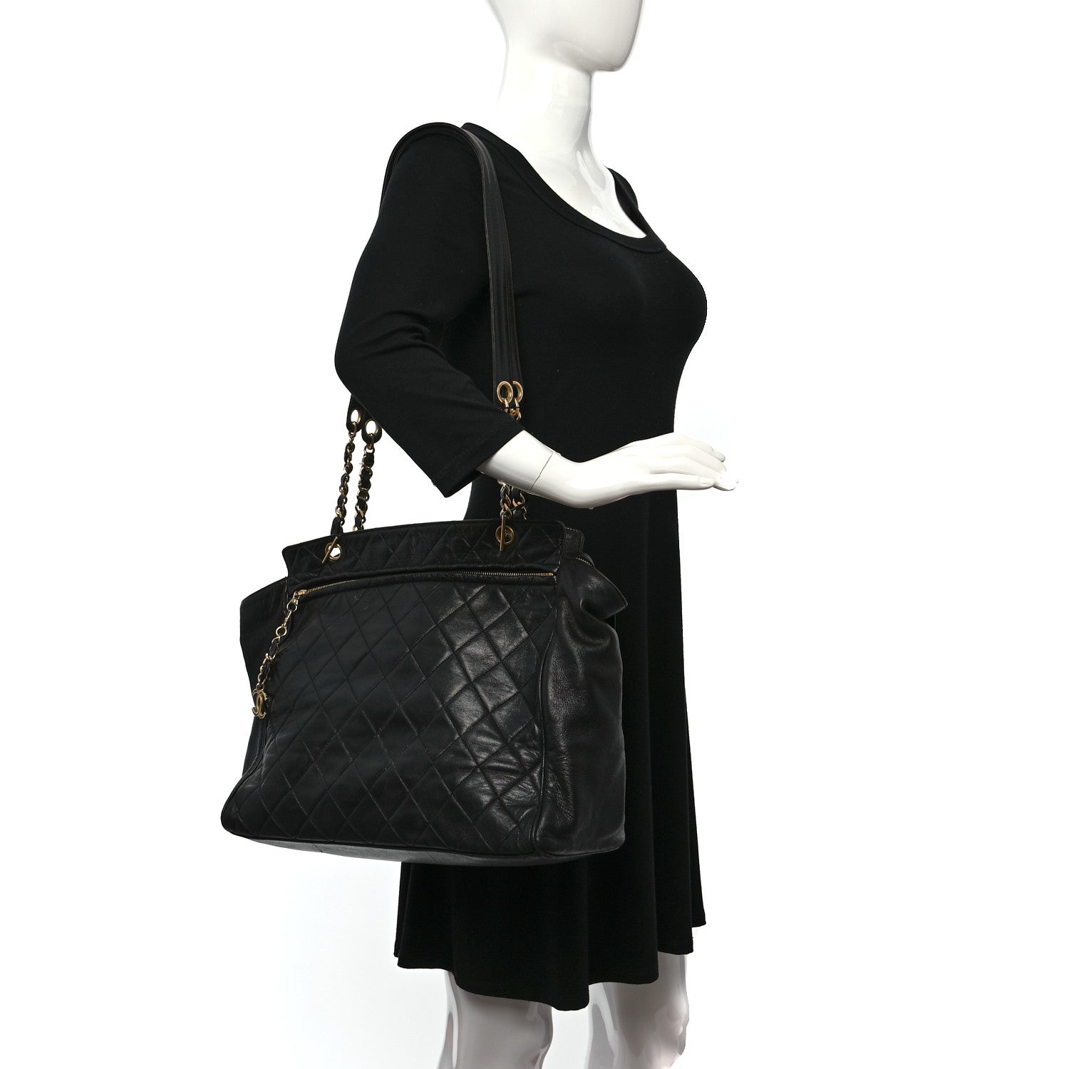 Chanel Lambskin Large Quilted Shopping Tote Black 2 of 15
