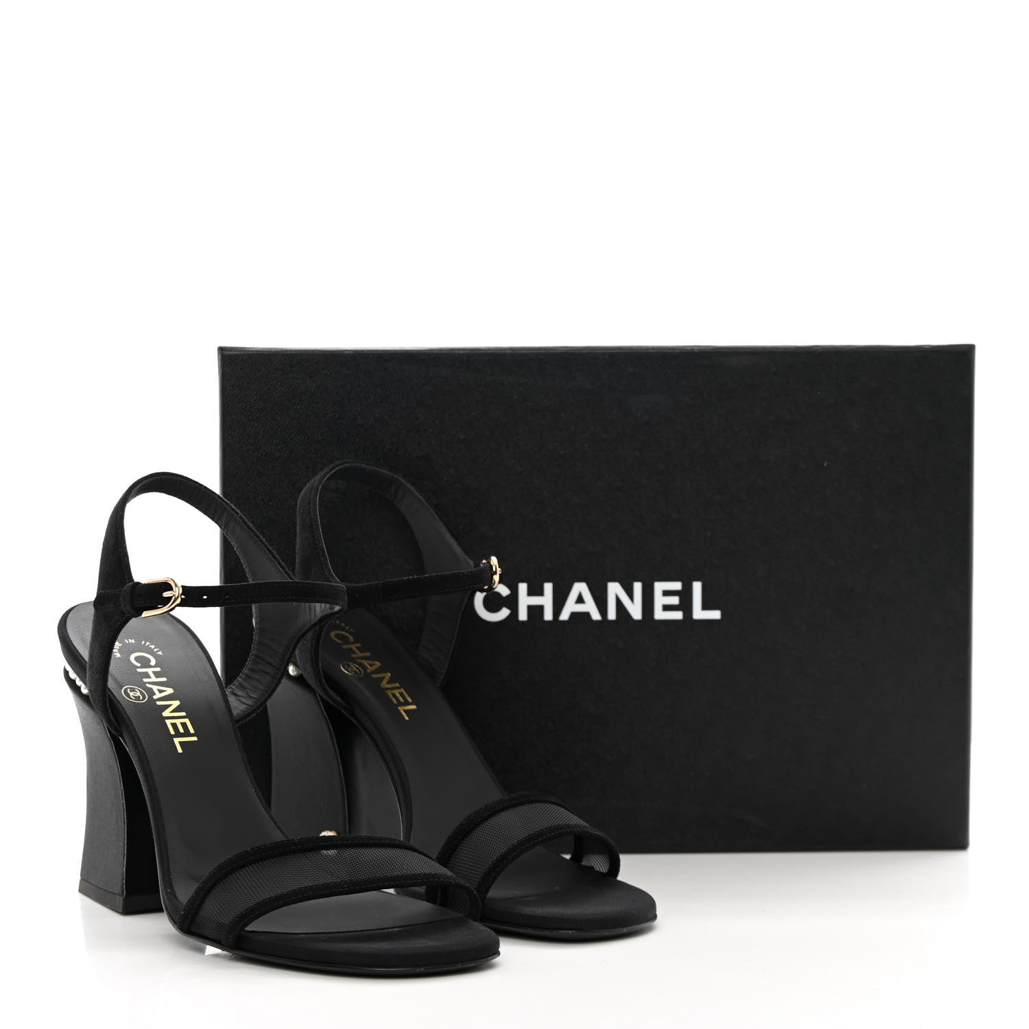 Chanel Lambskin Grosgrain Open Toe Pearl Sandal Heels 39.5 Black 12 of 12