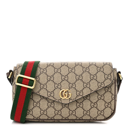 Gucci GG Supreme Monogram Textured Dollar Calfskin Web Mini Ophidia Envelope Shoulder Bag Beige Ebony 1 of 11
