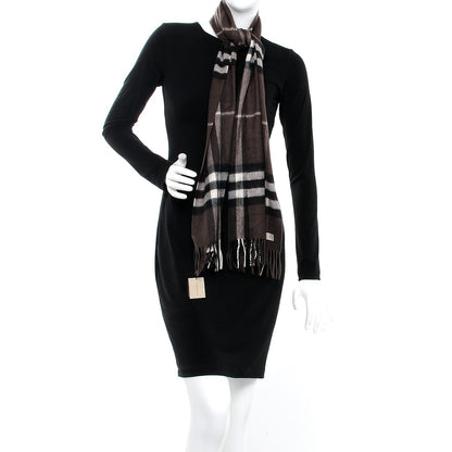 Burberry Cashmere Giant Check Fringe Scarf Bitter Chocolate 2 of 5