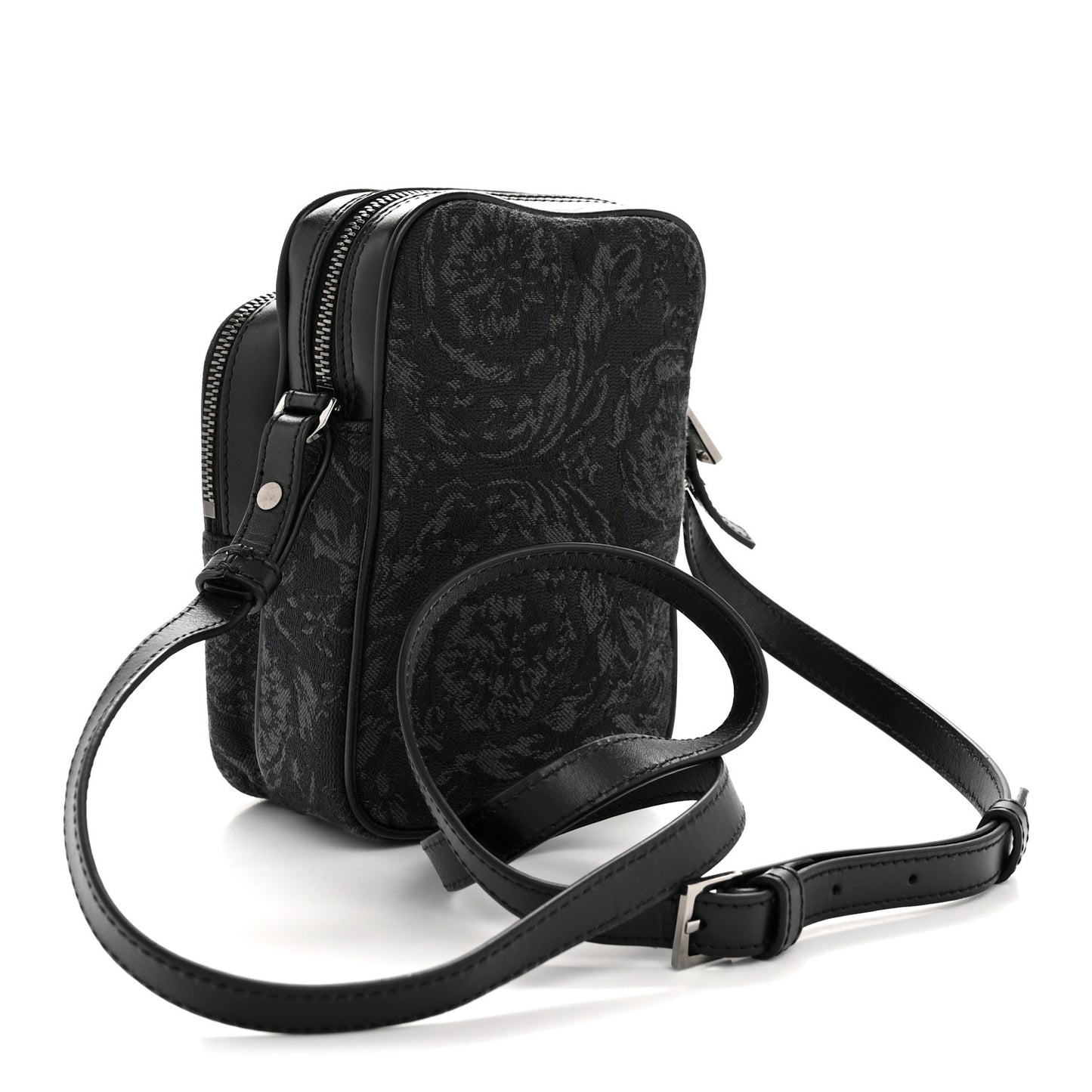 Fabric Jacquard Calfskin Small Barocco Crossbody Bag Black