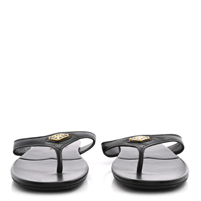 Prada Lambskin Logo Thong Sandals 39 Black 3 of 9
