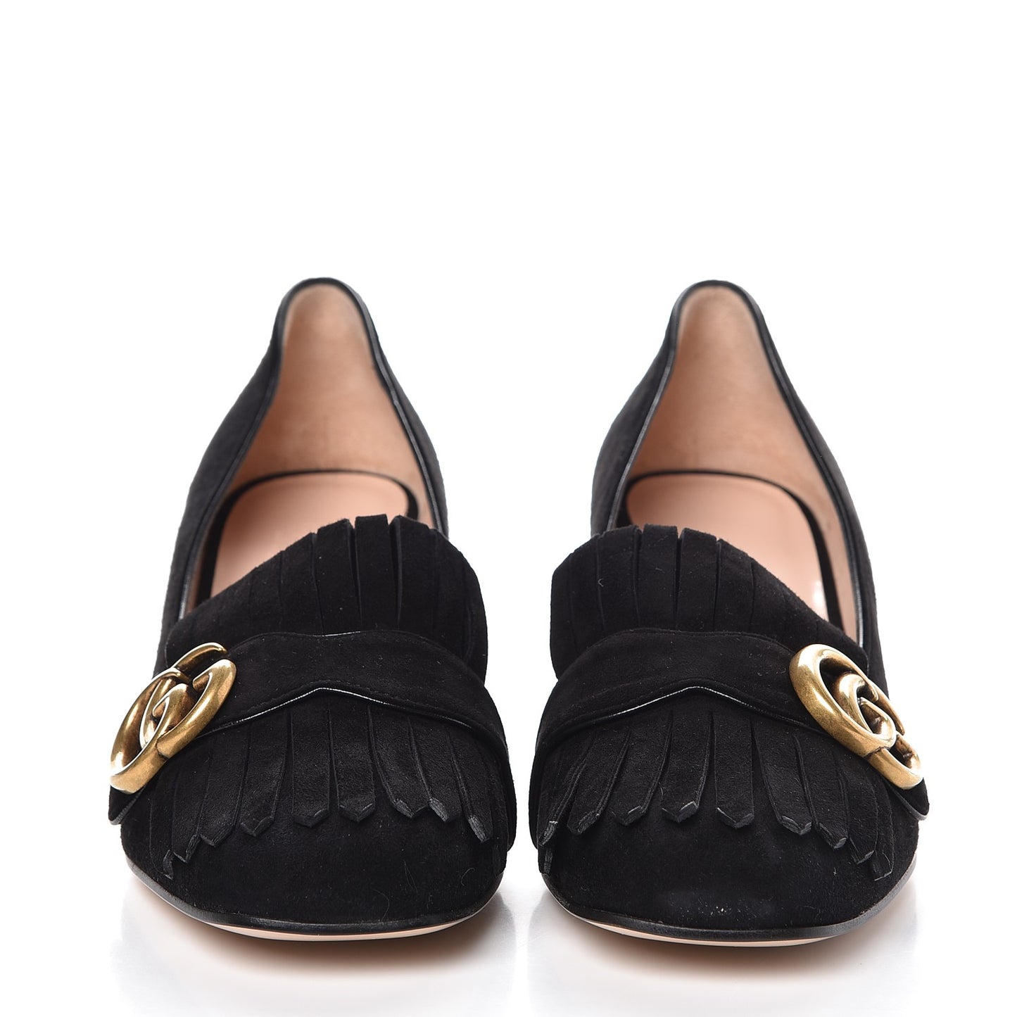 Kid Scamosciato GG Marmont Fringe 50mm Loafer Pumps 38 Black