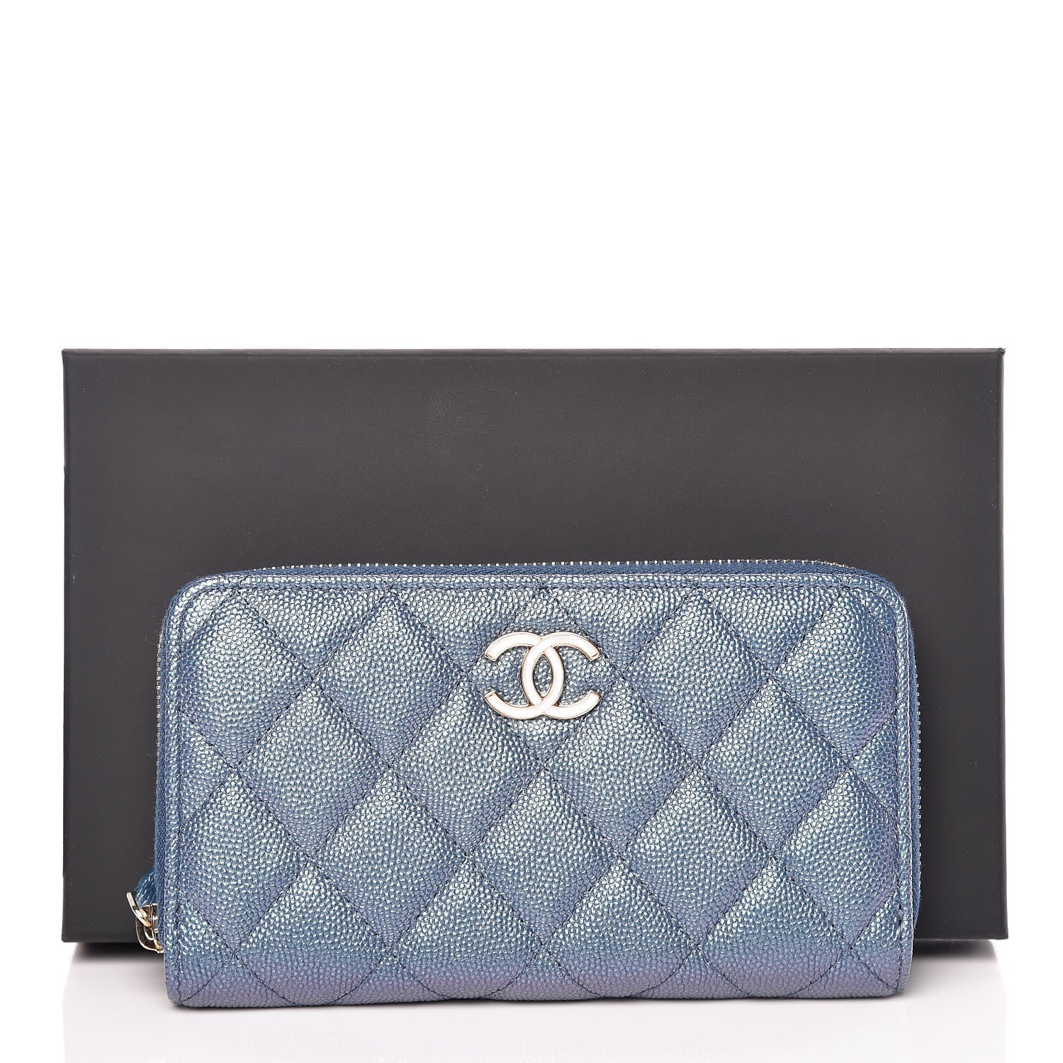 Chanel Iridescent Caviar Quilted Medium Zip Around Wallet Dark Blue 11 of 11