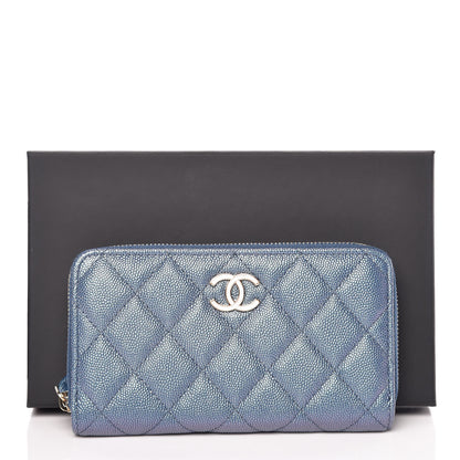 Chanel Iridescent Caviar Quilted Medium Zip Around Wallet Dark Blue 11 of 11